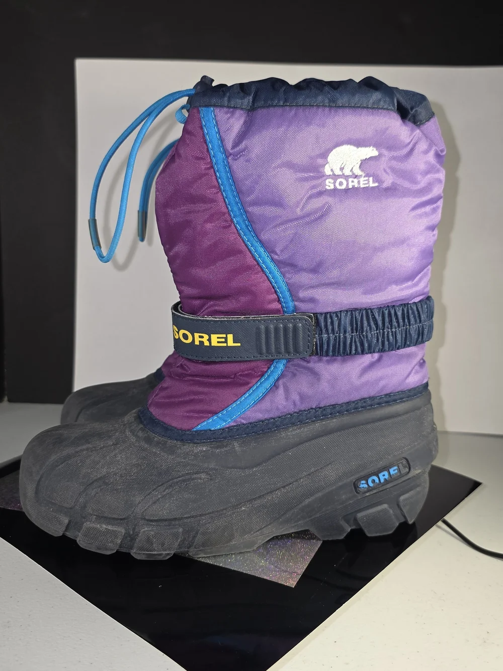 SOREL Kids Flurry Waterproof Winter Snow Boots Purple Dahlia Navy Youth 4 / 4Y
